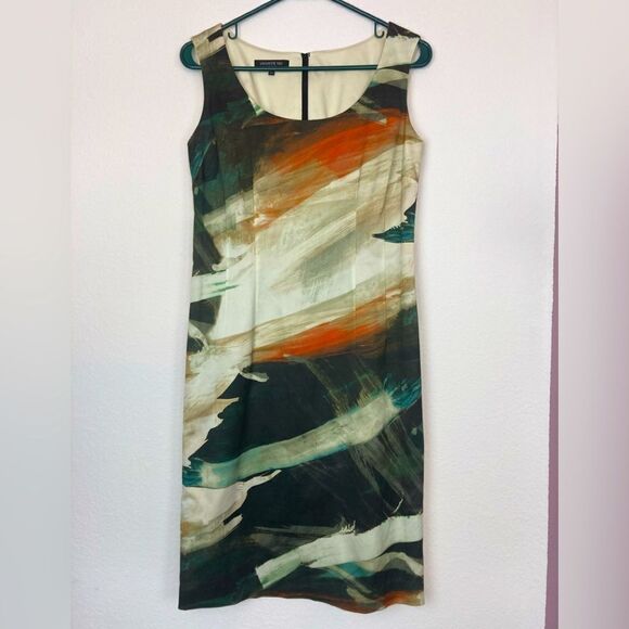 Lafayette 148 Modern Artistic Print Dress w/ back slit NWOT fully lined - Picture 1 of 11